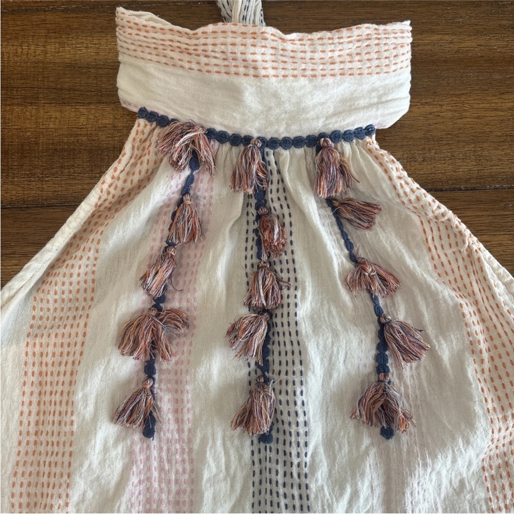 THML Anthropologie Boho Tank Top Embroidered Sz L Tassel Halter Gauze Sleeveless - Picture 6 of 14